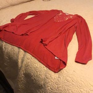 Open front cardigan with crocheted detail